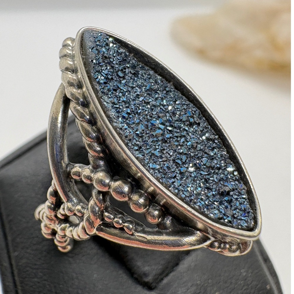 Vintage Relios Carolyn Pollack Sterling Silver Blue Druzy Ring Size 8 925‎